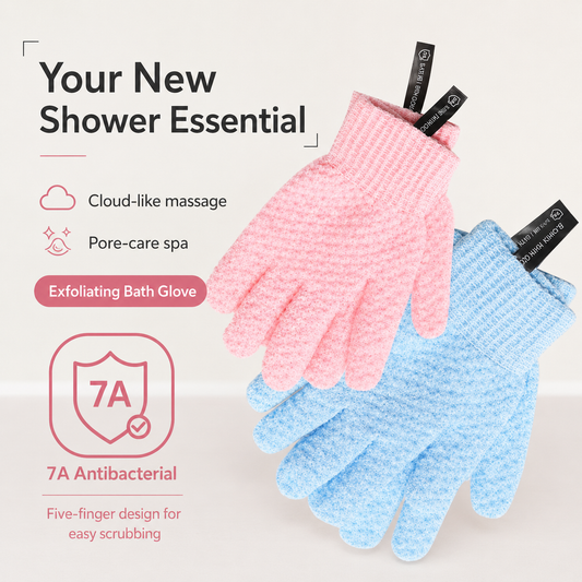 2 Pairs PureScrub 3D Textured Five-Finger Exfoliating Bath Glove