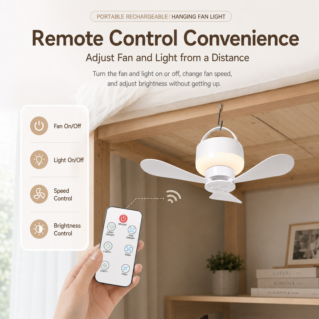 Portable Rechargeable Hanging Fan Light for Indoor & Outdoor Use