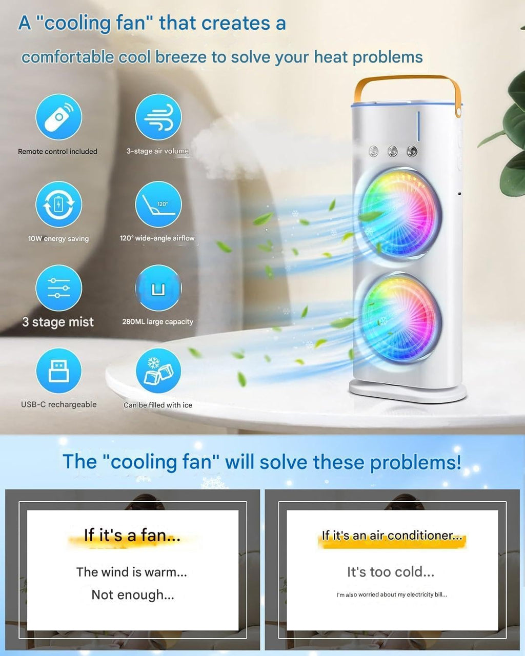4000mAh Double Ended Spray Fan, Cold Air Fan