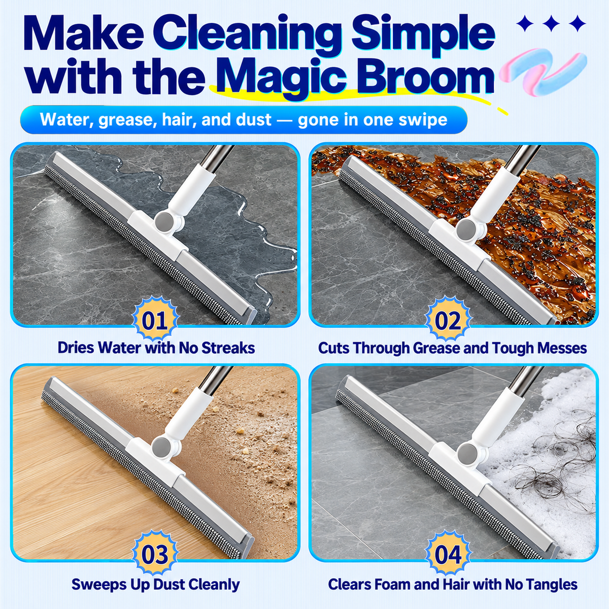 FlexSweep 3-in-1 Magic Broom & Floor Squeegee