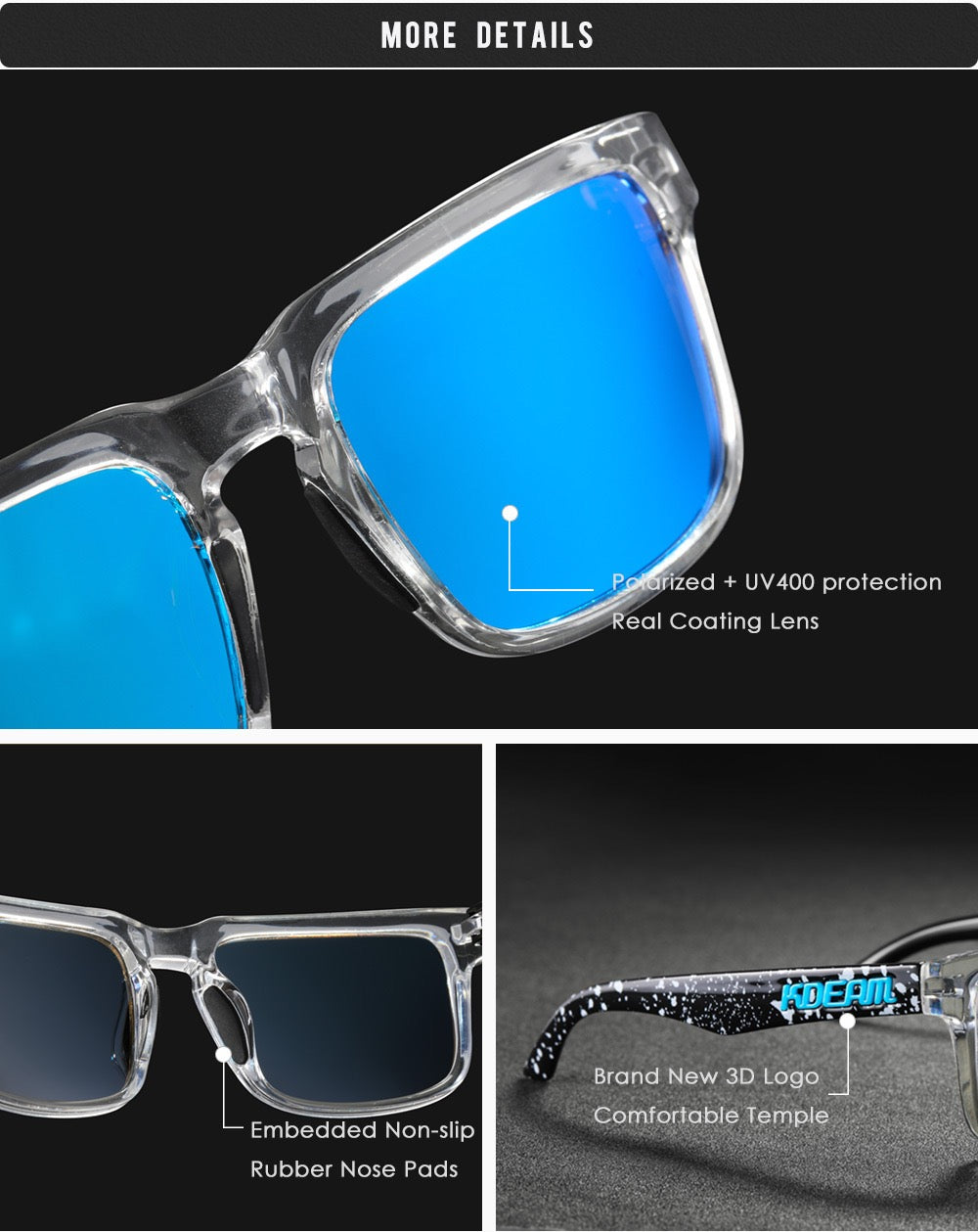 KDEAM Unisex Polarized Anti-Glare Outdoor Sunglasses with UV400 Protection